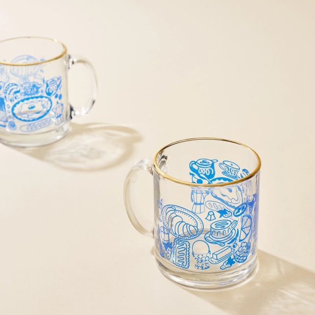 Glass breakfast mug - Blue & Gold