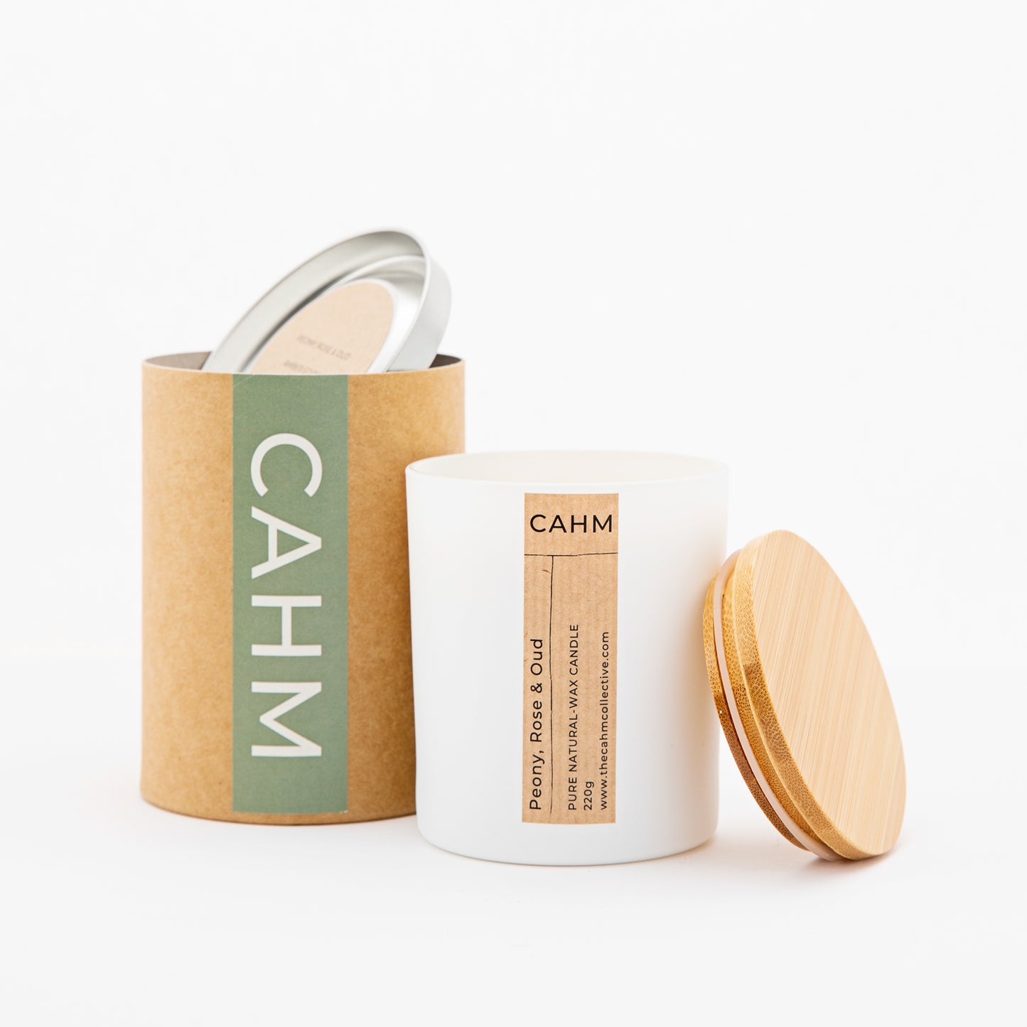 Peony, Rose & Oud Candle - White - The Cahm Collective