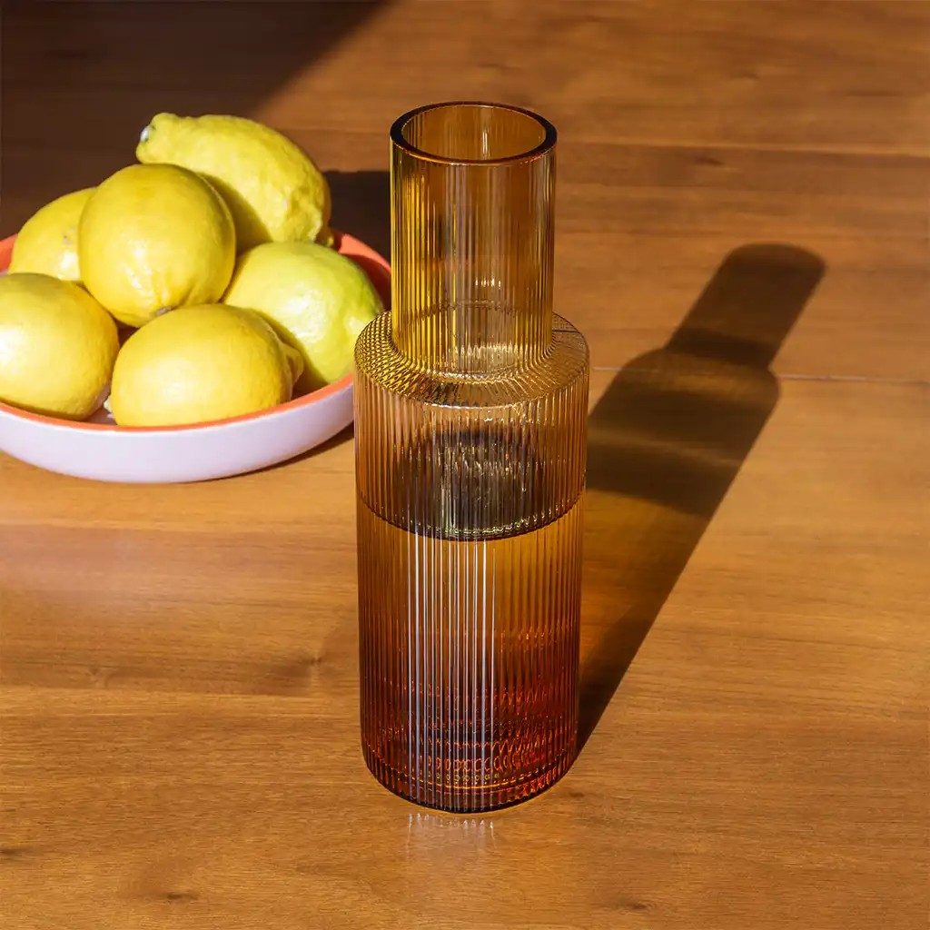 Amber Retro Ribbed Carafe