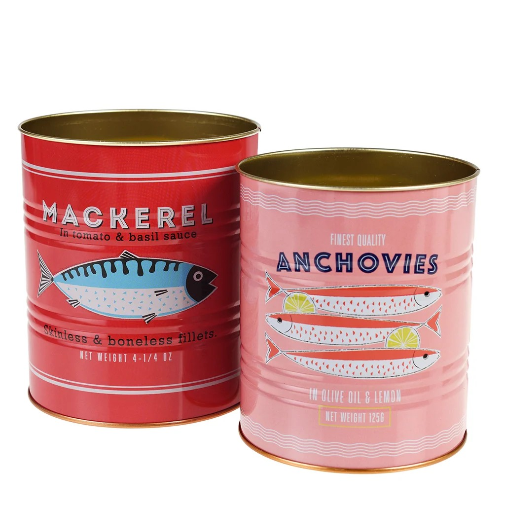 Retro Storage Tins - Mackerel & Anchovies (Set of 2)