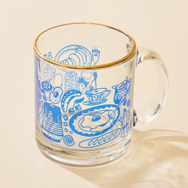 Glass breakfast mug - Blue & Gold