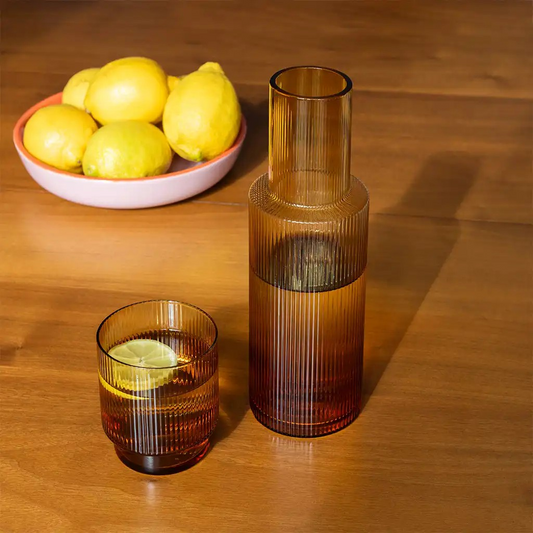 Amber Retro Ribbed Carafe